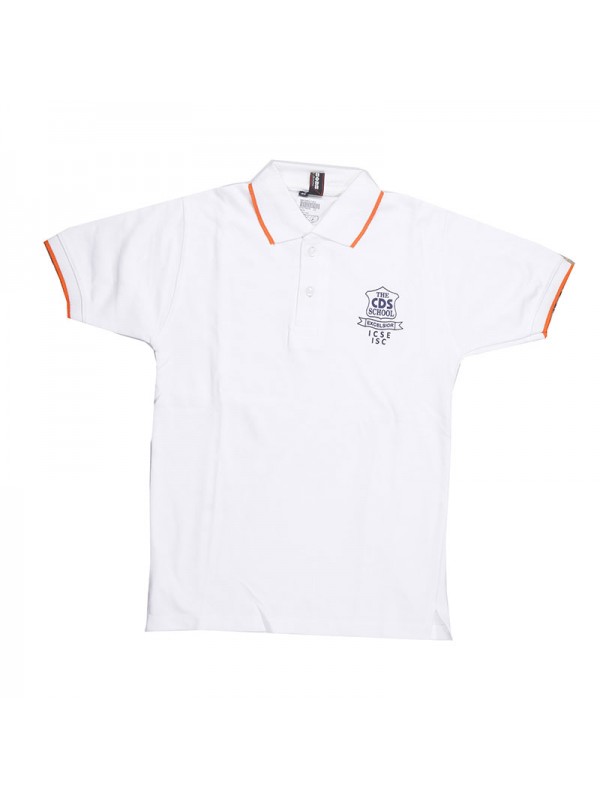 White T-Shirt with hOUSE WISE Collar & Sleeves Piping with Monogram