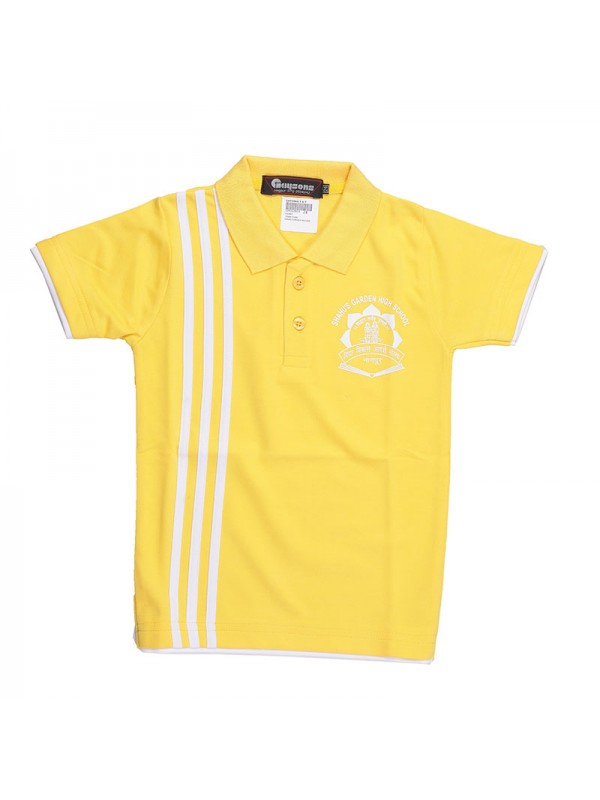 Yellow T-Shirt with 3 White Stripe with School Monogram 