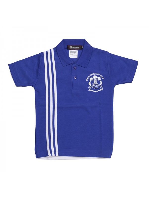 Royal Blue T-Shirt with 3 White Stripe with School Monogram 