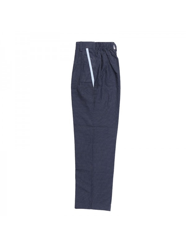 Navy Blue Checks Full Pant with Sky Blue Piping on Pocket