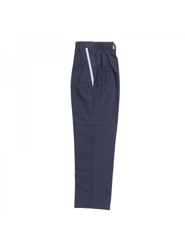 Navy Blue Checks Full Pant with Sky Blue Piping on Pocket