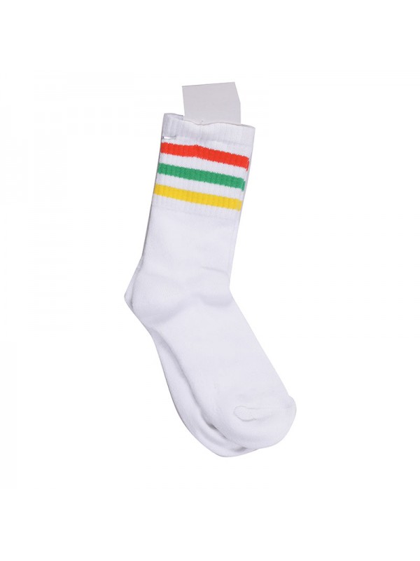 White Lycra Cotton Socks with Three Colour Stripe 