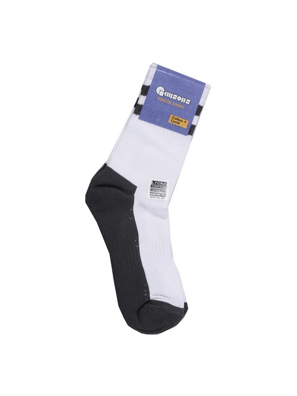 Socks -White With Navy Blue Body with Two Navy Blue Stripes Cotton Lycra