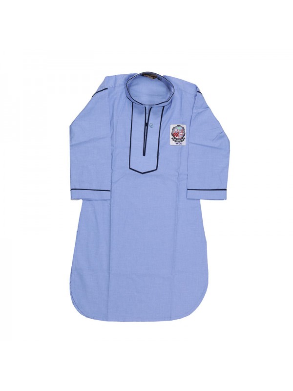 Sky Blue Short Kurti with Dark Blue Piping with College Monogram 