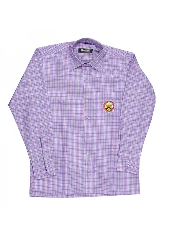 Purple Check Full Sleeves Shirt With College Monogram  For Boys 