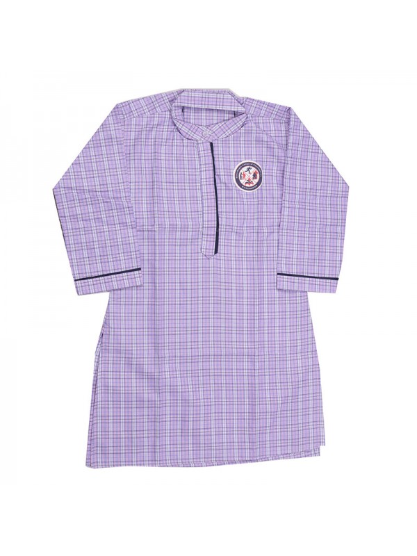 Purple Checks 3/4th Sleeves Kurti with College Monogram for Girls