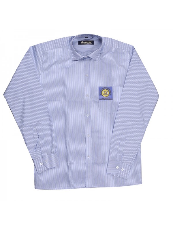 Sky Blue Stripe Full Sleeves Shirt with College Monogram for Class XI & XII